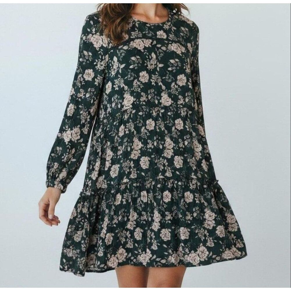 Women's Knox Rose Green Floral Full Coverage Ruffle Flare Mini Dress Extra Small